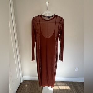 Aqua Long Sleeve Sheer Dress - Rust size XL
